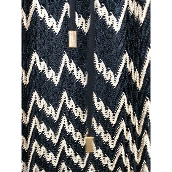 Sandra Darren Sz 8 Sweater Dress Sheath Black Gold Zigzag 3/4 Sleeve Knee Length - Picture 3 of 6